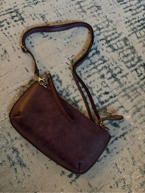 JoJo Maman Bebe Leather Crossbody in Burgundy